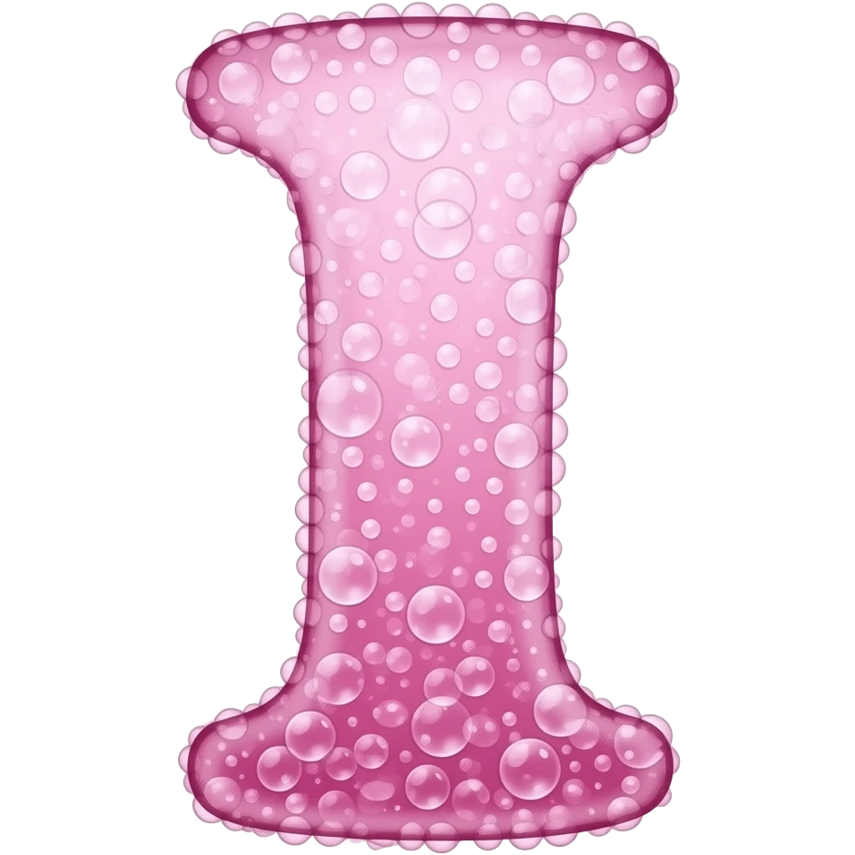 a letter I  in beautiful PINK colour having full of small  BUBBLES  in it emoji