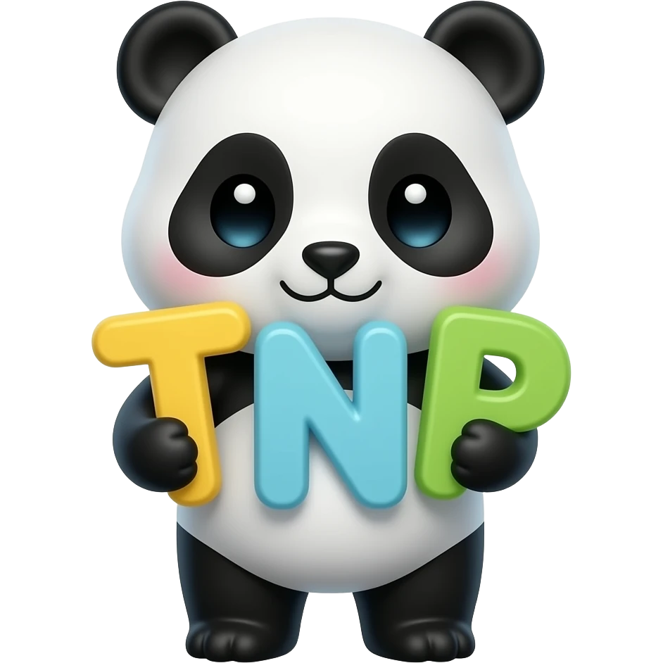 i want a small cute panda bear holding the letters TNP hugging it emoji