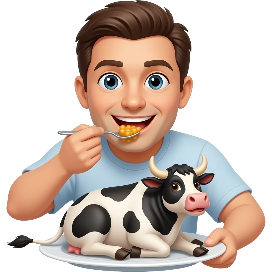 A human eating a plate of a whole cow emoji