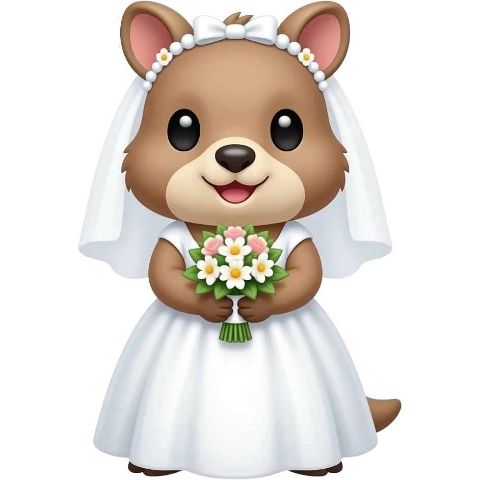 부케를 든 귀여운 햄스터를 닮은 쿼카 신부 emoji