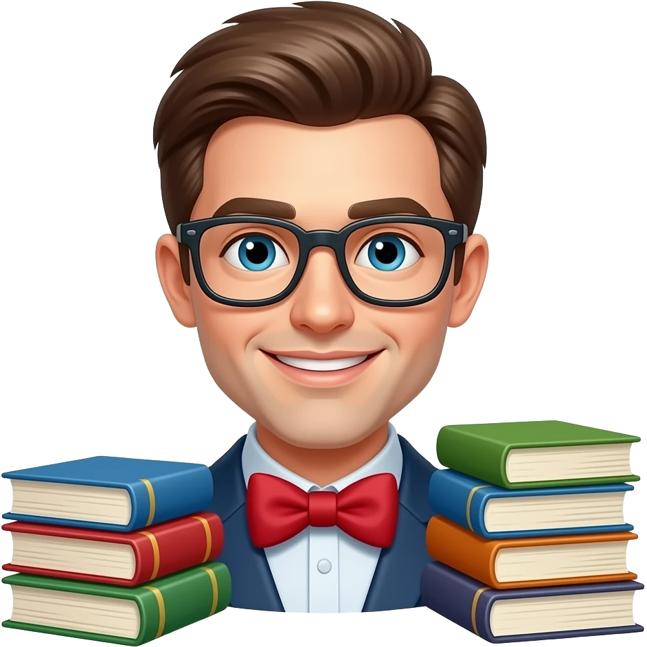 nerd con libros y corbatin emoji