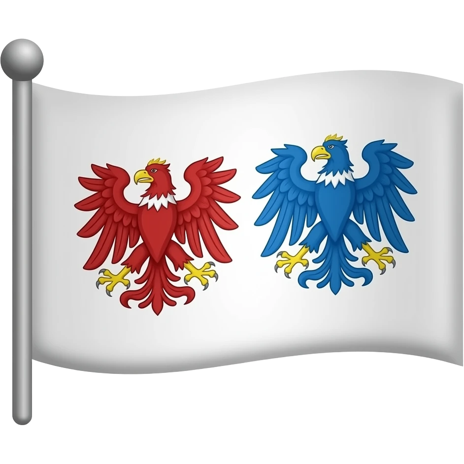 “Flat vector flag of Trentino-Alto Adige, rectangular format, white background with the regional coat of arms centered: a red eagle on the left and a blue eagle on the right, symmetrical heraldic design, no text, no pole, isolated flag only emoji