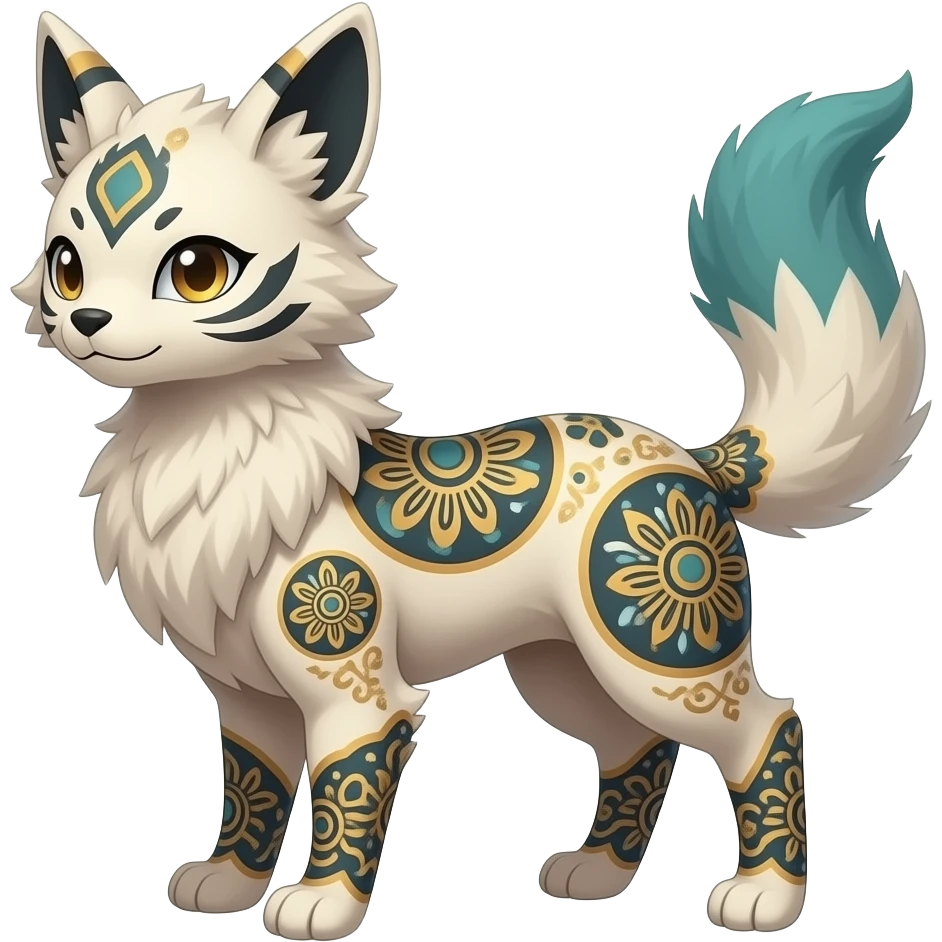 lanky fluffy fuzzy puffy tall elegant oriental feral painted Asian Absol-Glaceon-Sylveon-animal-Fakémon-fusion-hybrid-creature emoji