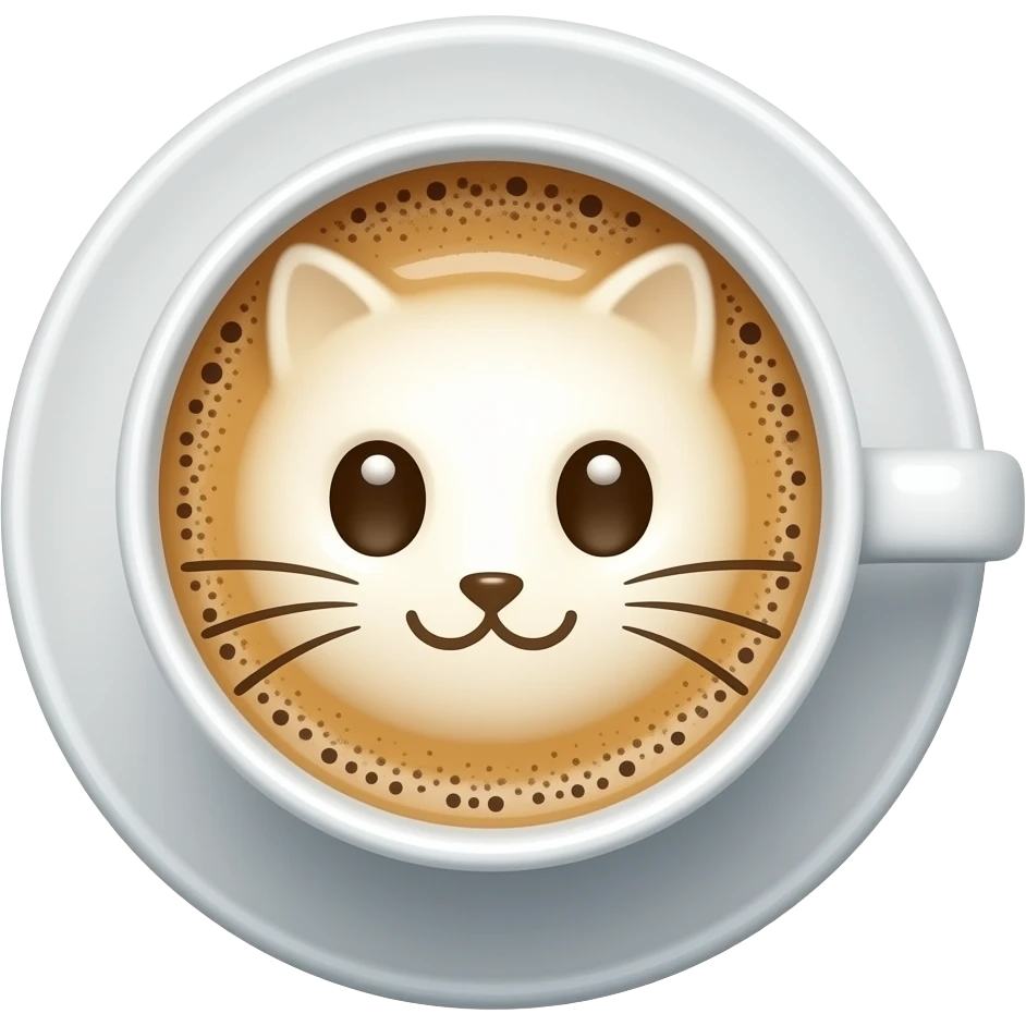 coffee cup with a cate face in the foam emoji