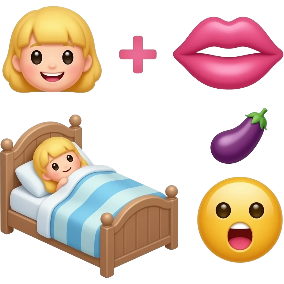 👧🏻+👙 +💋 +🧒🏻 +🛏️ +🍆 +🥵 emoji