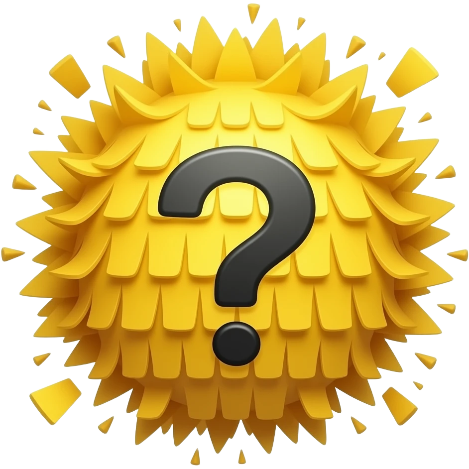 Exploding yellow pinata with black question mark on emoji