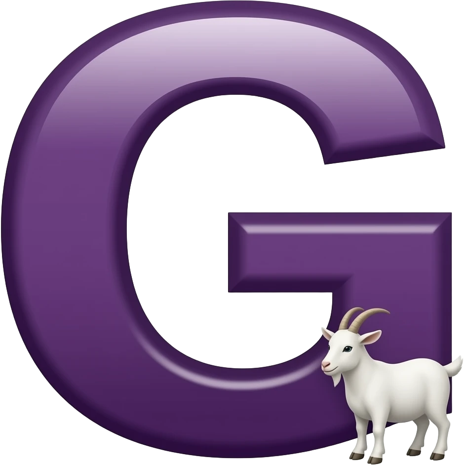 a letter G  in dark PURPLE colour having a small white goat on bottom of it emoji