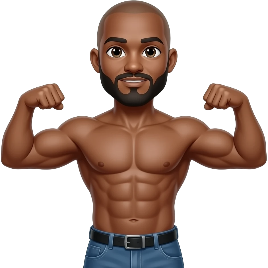 Create an muscular light skinned bald black guy with beard and mustache doing the shrug like this 🤷🏽 emoji