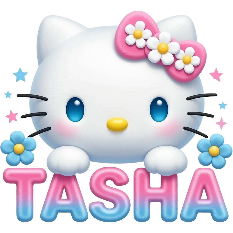 White velvety fur 3D hello kitty head with blue white pink gradient 3D ...