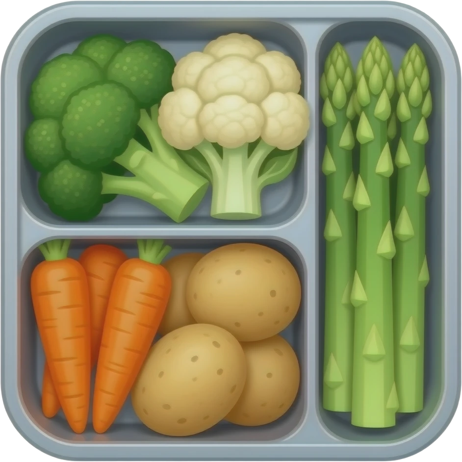 Please broccoli and cauliflower and carrots and potatoes and  asparagus bento box vegetables emoji