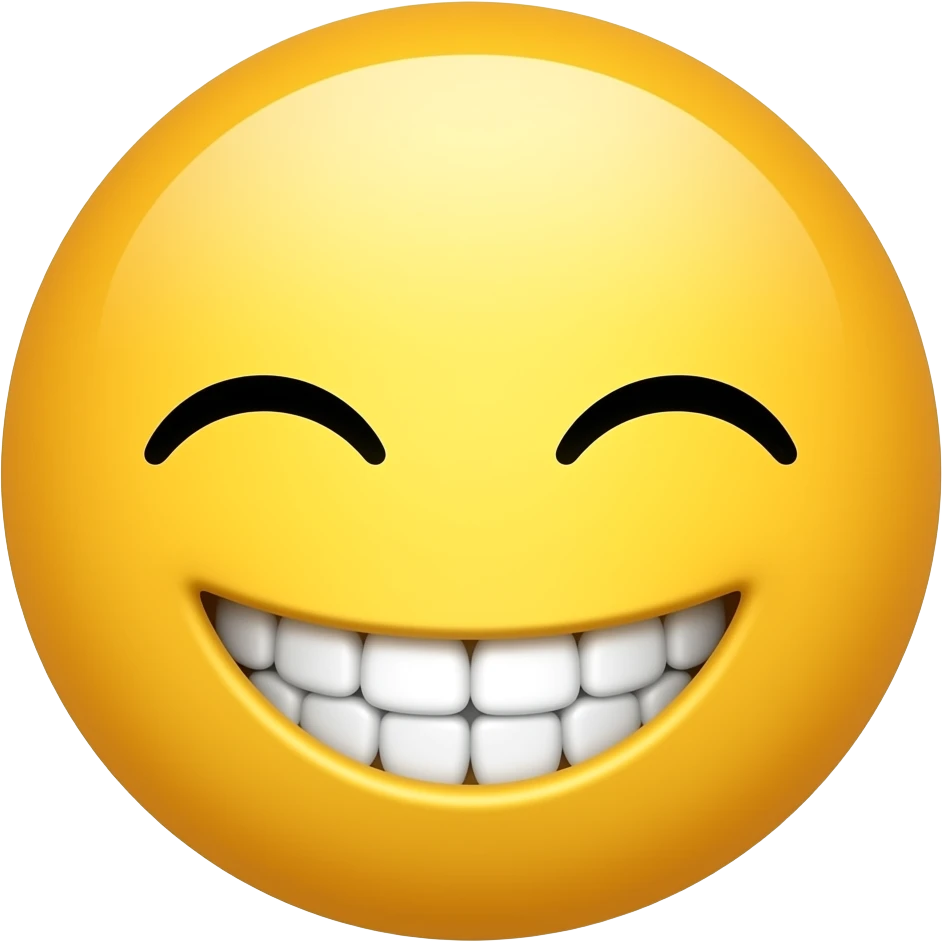Cara amarilla mostrando los dientes con ojos cerrados en  el medio emoji