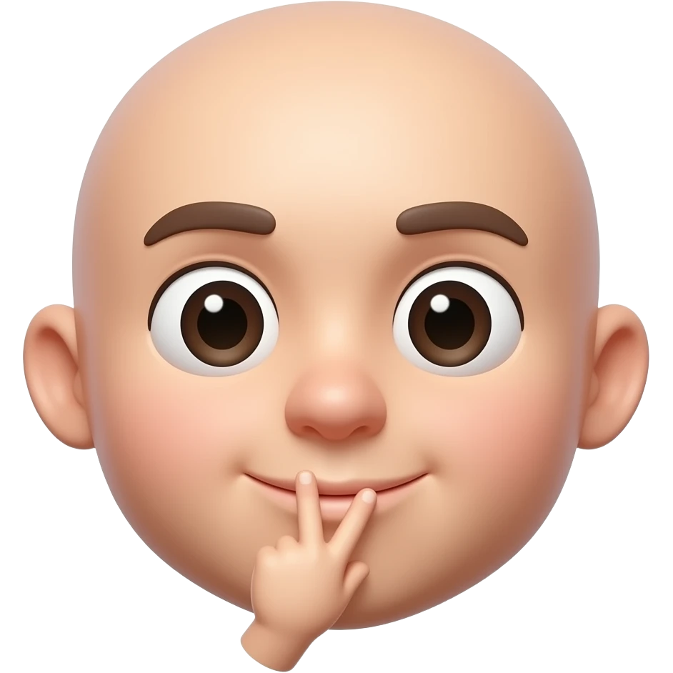 Cute 3D emoji face with a chin V pose, index and middle fingers forming a V along the jawline, fingertips touching the chin, other fingers folded, thumb hidden, glossy rounded style, white background. emoji