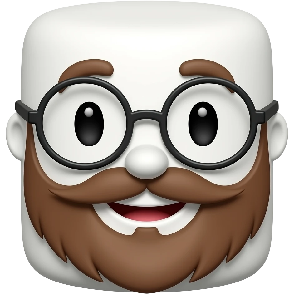 smiling marshamallow with a brown beard and glasses no  ears no nose emoji