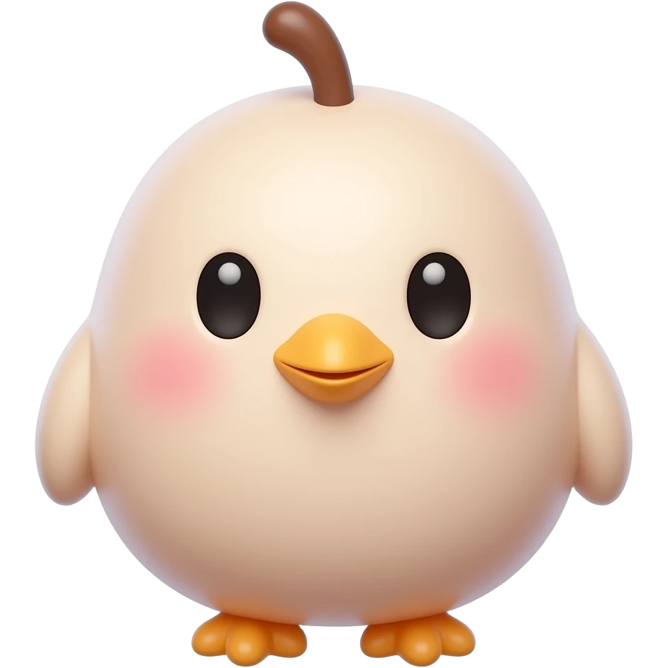 Apple emoji-style 3D cute bird, small rounded body, tiny wings, round eyes, short beak, soft glossy texture, smooth gradient shading, pastel colors, clean white background, centered composition, minimal cute icon style. emoji