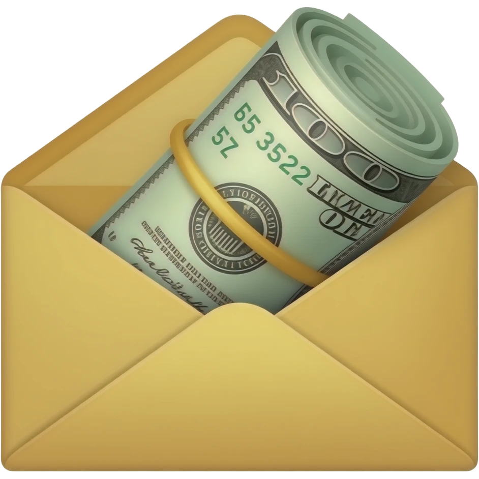a paper envelope containing dollars emoji