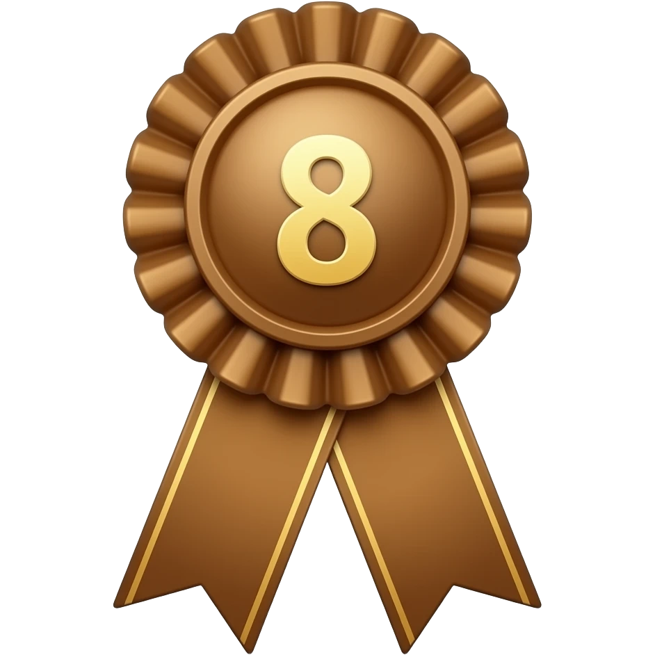 an 8th place brown ribbon with a  smaller round top with a smaller 8 in the middle emoji