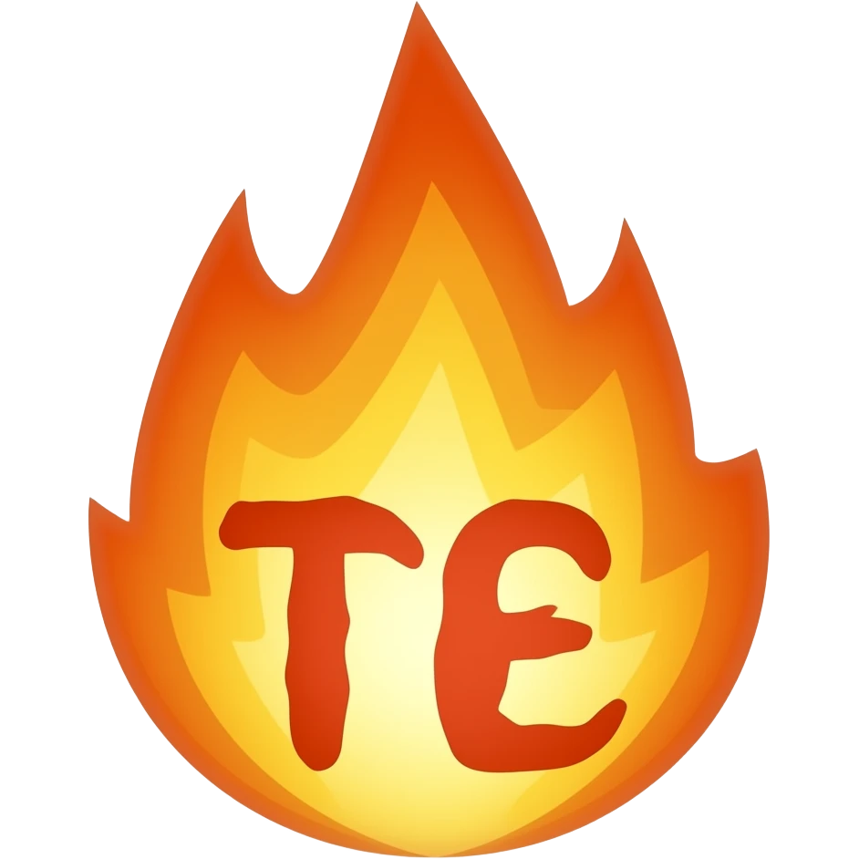 TEXT ''TE'' red and flaming emoji