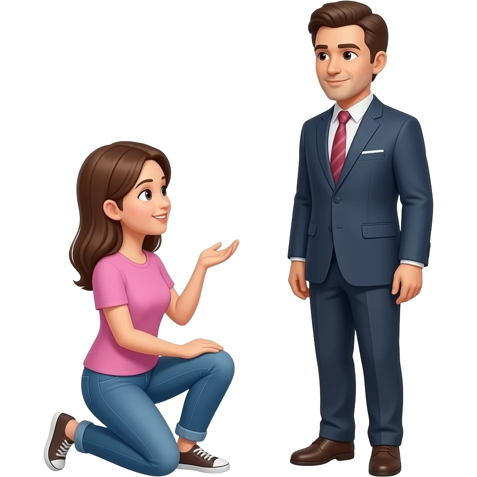 A woman kneeling in front of a standing man emoji