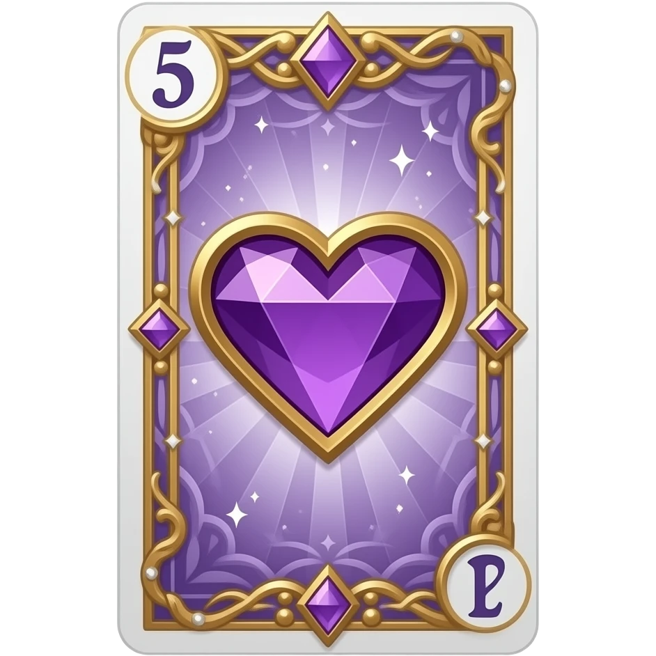 tarot card with purple diamond heart, beautifully ornamented and embellished emoji