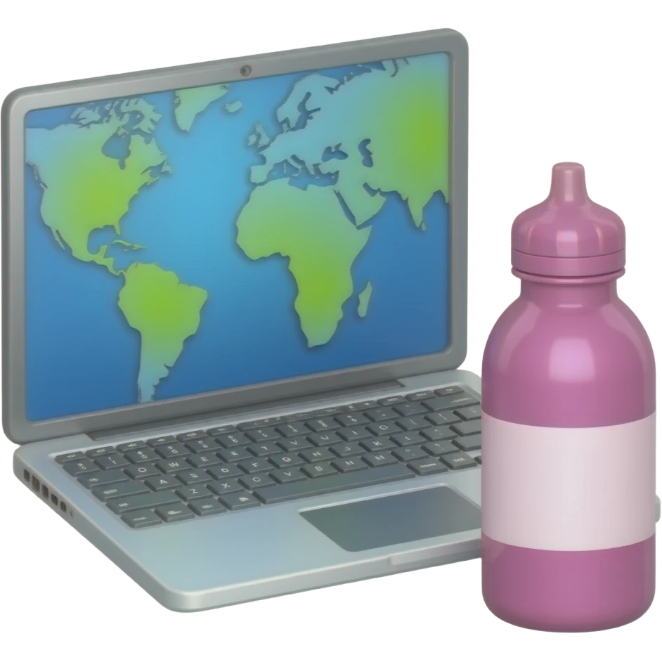 a grey laptop with a pink waterbottle emoji
