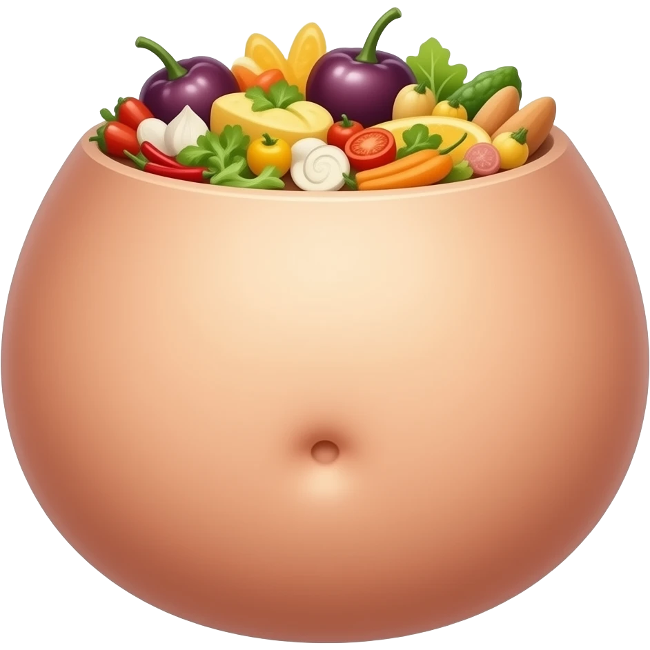 A female stomach,big and full,bulging with yummy food,ready to go pop,so full that a heavy fat stomach wants a gentle rub,A Bellybutton,the stomach had too much to eat,even one can’t fast but walks like she is pregnant with a baby bump sticking out and leading the way. emoji