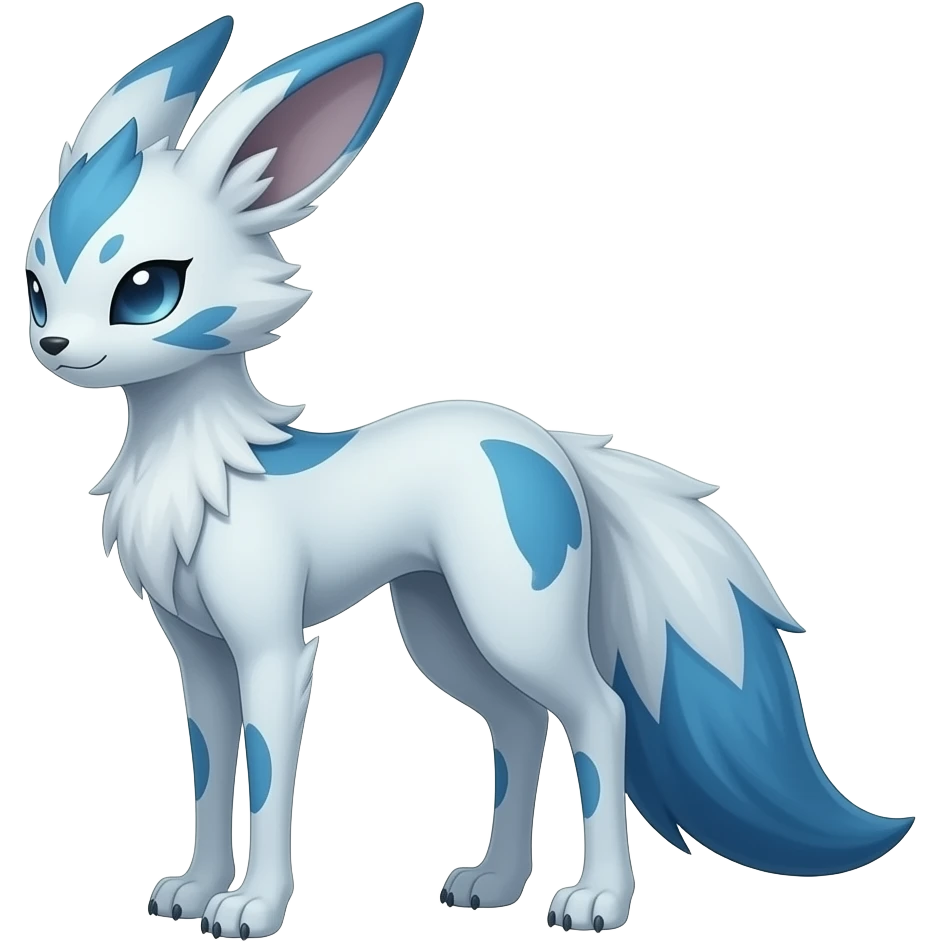 Slim thin lanky scrawny tall elegant oriental feral painted Asian Absol-Glaceon-Sylveon-fusion-hybrid-creature emoji