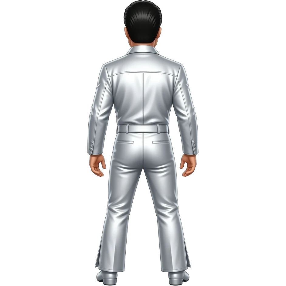 Elvis Presley from behind with white metallic jumpsuit with belt emoji