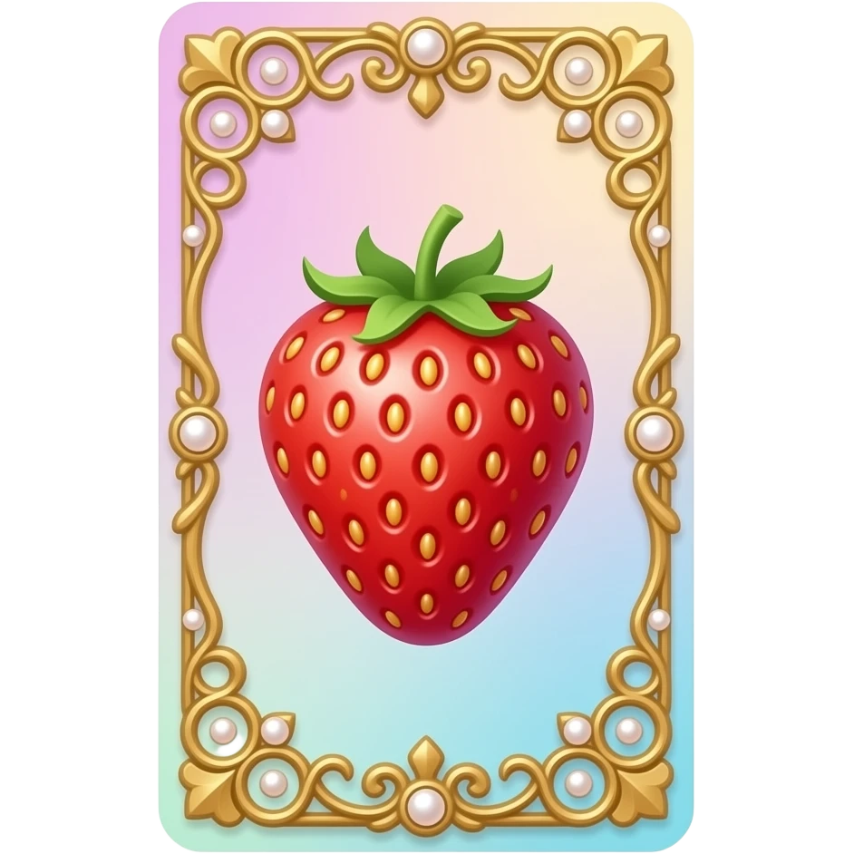 Tarot card, a strawberry, gold and pearls embellishments, very decorated, gradient accents. emoji