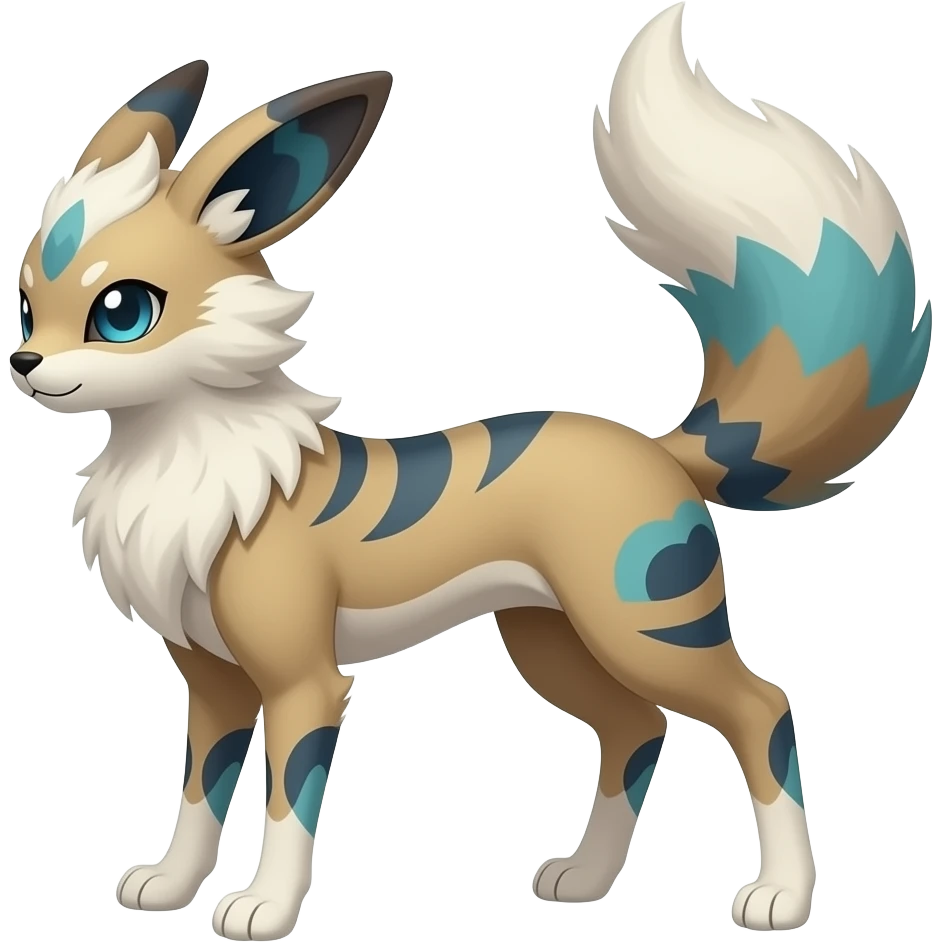 Slim thin lanky elegant oriental feral painted Absol-Litten-Fennekin-Sylveon-hybrid-animal emoji