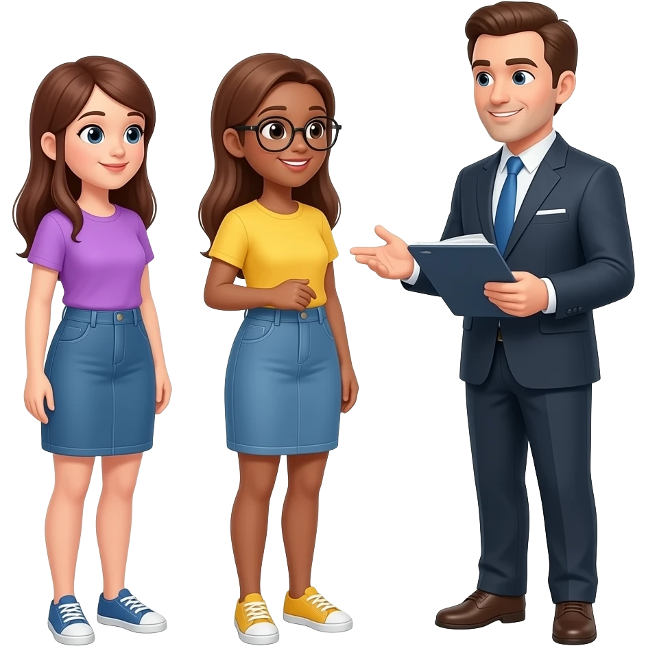 2 girls and 1 boss guy discussing emoji