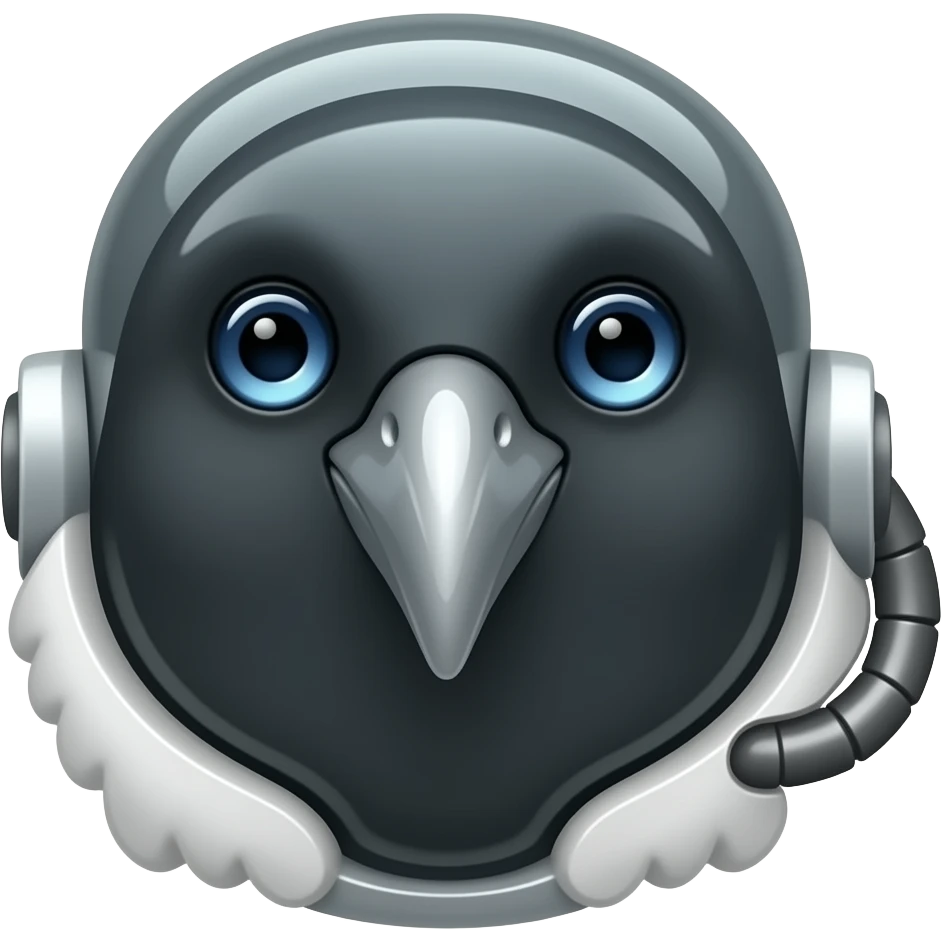 A robotic cyborg magpie head emoji