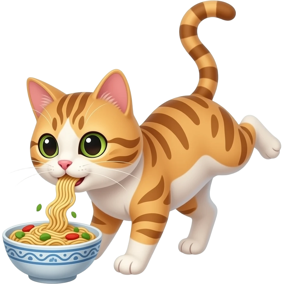cat doing a pirouette and eating noodles emoji