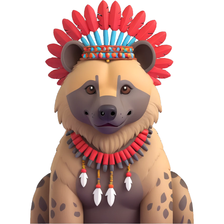 A native strong buff hyena with war bonnet posing  emoji