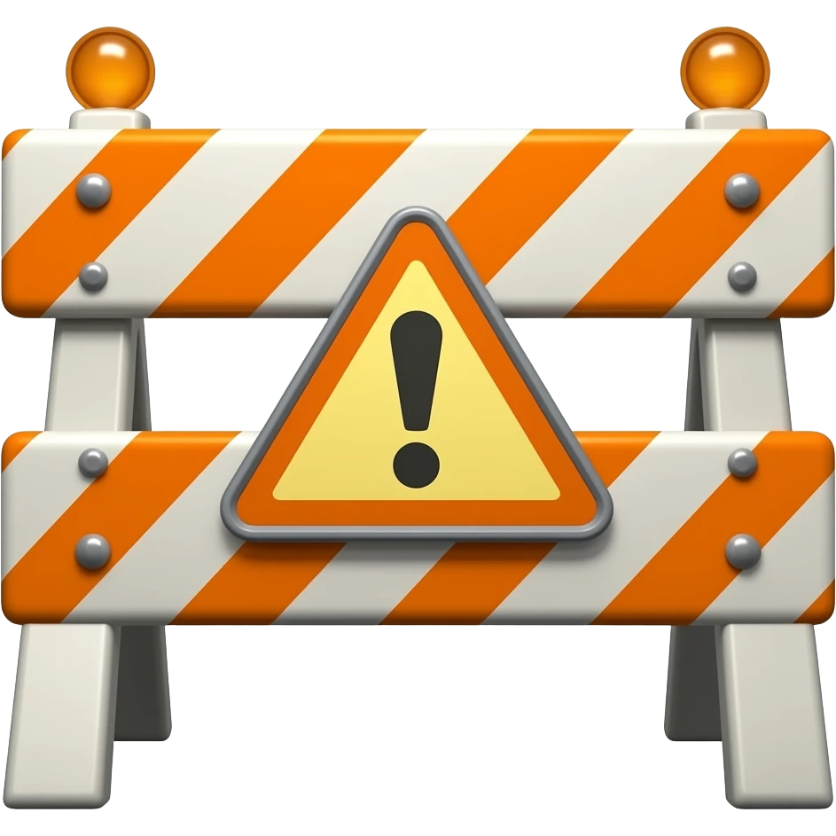 orange road barrier with a triangular plaque with the symbol "!" emoji