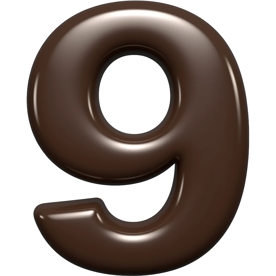 Create an emoji of the number 9 in a shiny dark brown tone and make the number very thick emoji