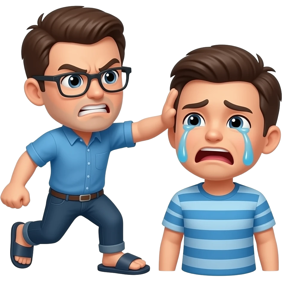 An angry man slippering a crying man with a slippering man emoji