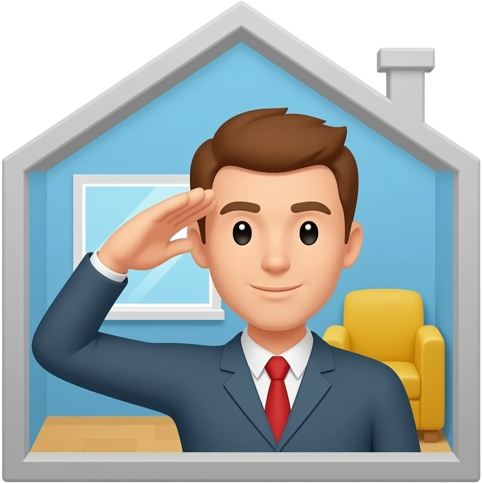 saluting hand inside a home, simple form, not 3d emoji