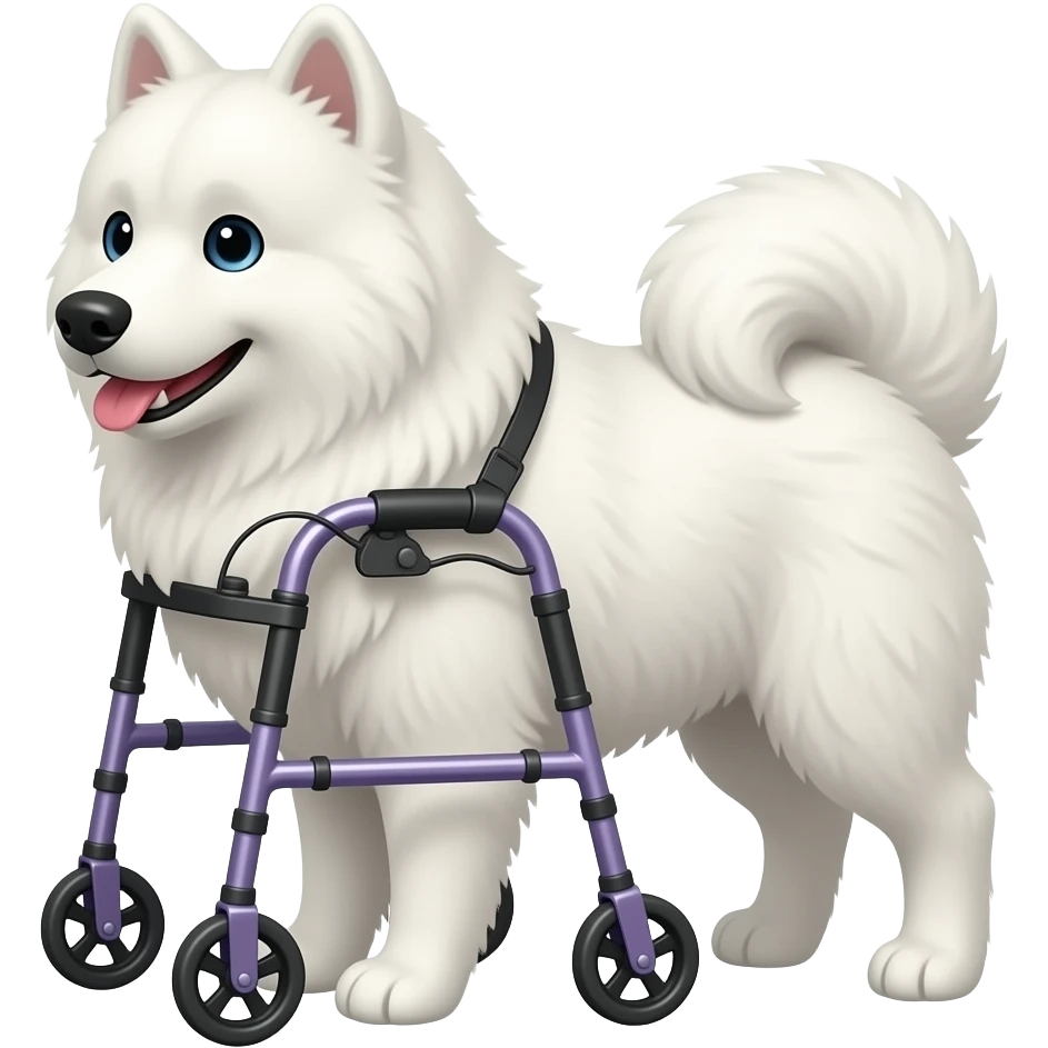 white samoyed using human walker emoji