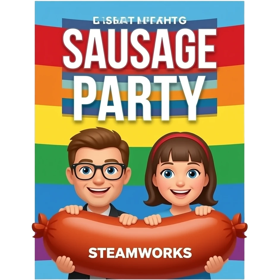 Poster "Sausage party at SteamWorks, bring yours tonight." In a gay theme. emoji