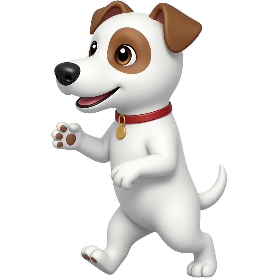 A white Male dog With brown Ears and A brown Dot around His eye Walks ...