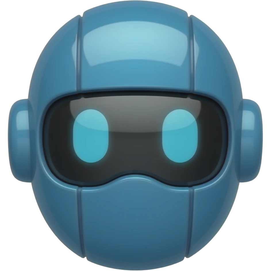 A blue shiny blue robot head, sleek design emoji