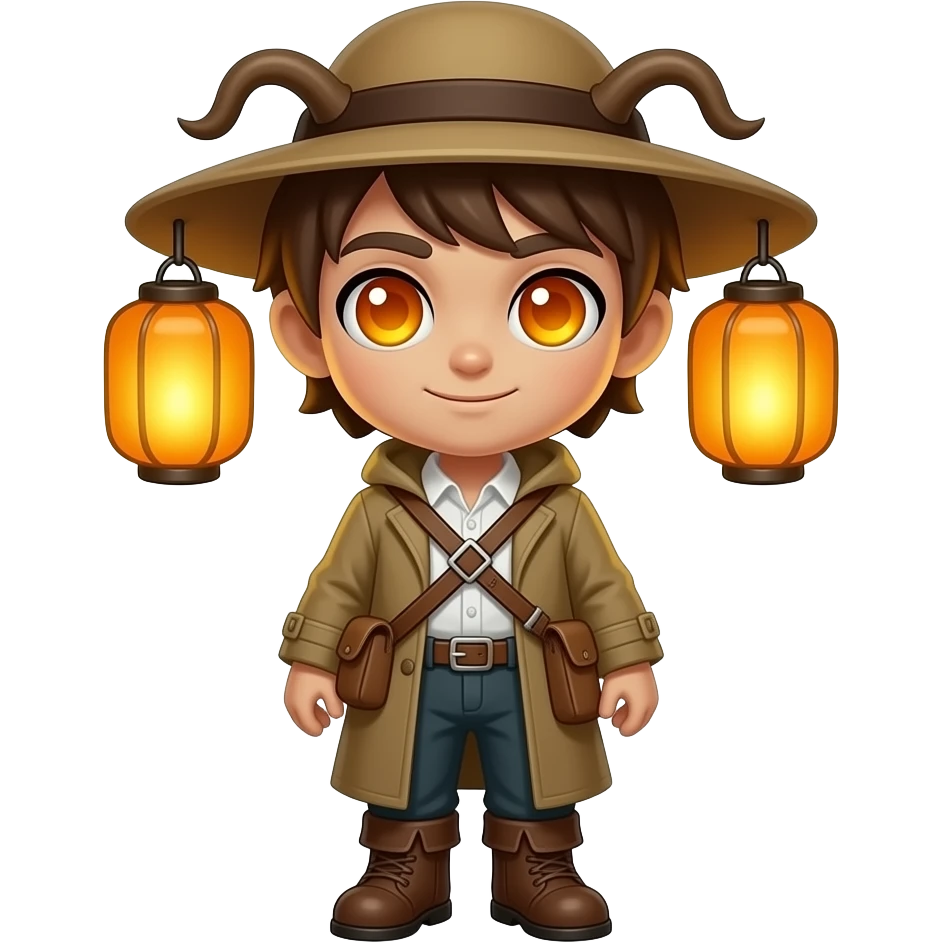 Full body Lantern Realm entity, big head, small body, amber ...