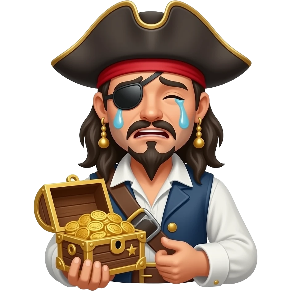 Make an emoji of A pirate who is hoding treasure and crying as if he finally acheived his purpose in life emoji