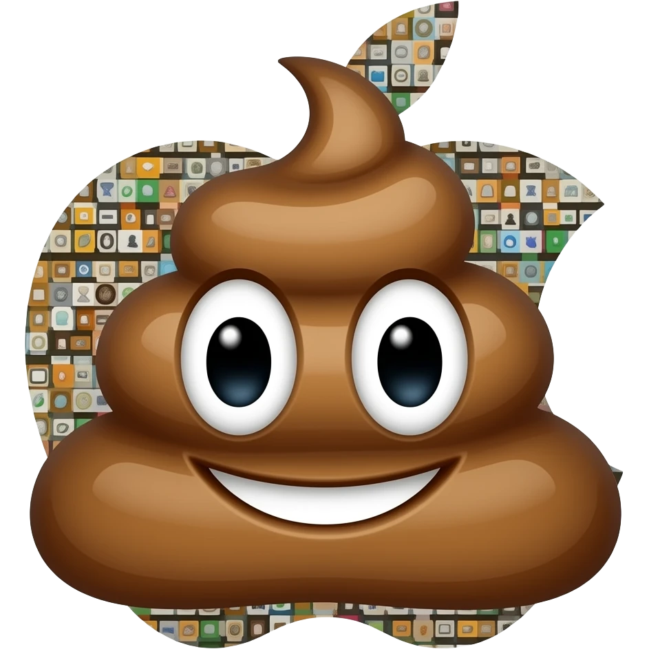 Apple logo but made out of poop emoji