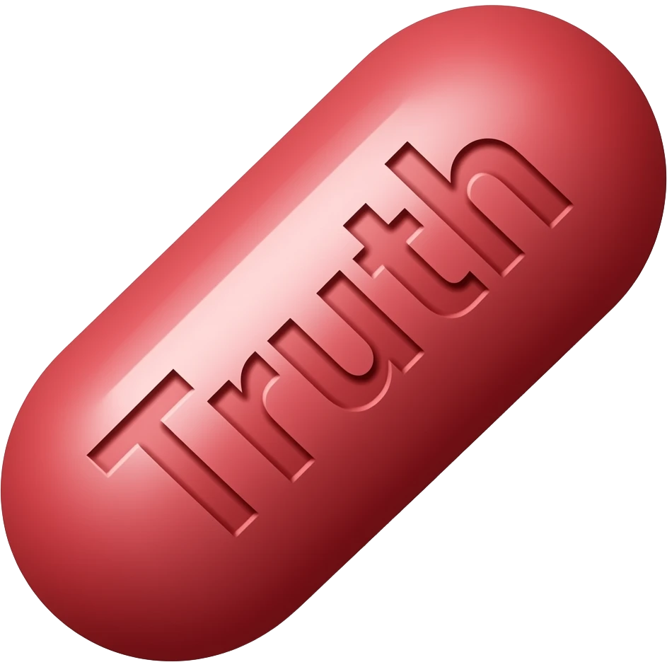 A red oblong pill with "Truth" engraved in it. emoji