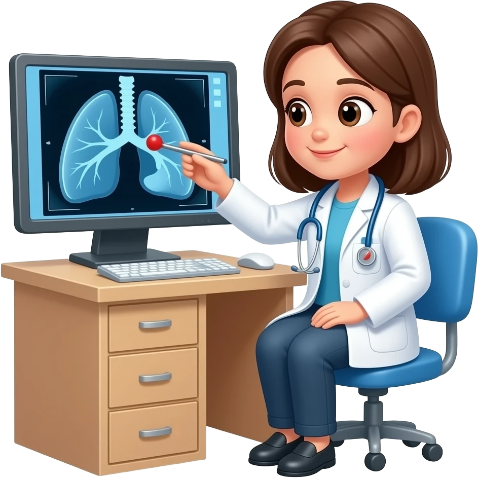 Pediatrician girl examines lung scan emoji