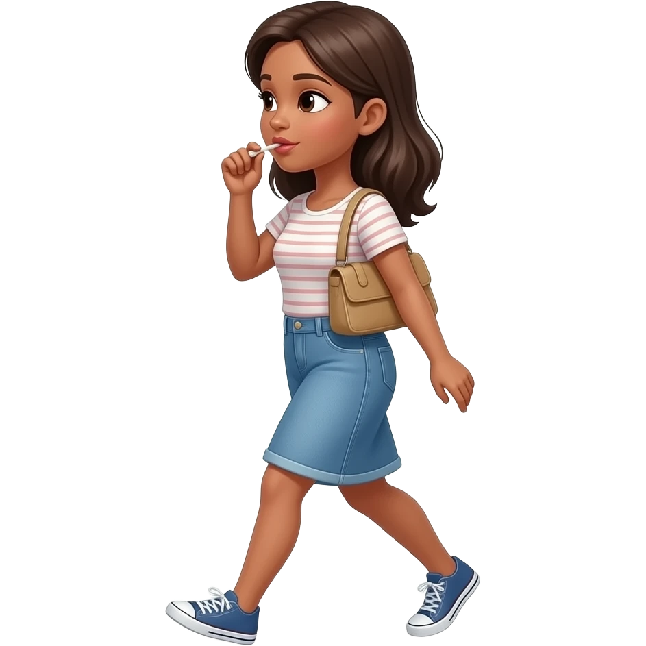 A female person with mid-tone skin,  walking in a faintly jaunty manner while whistling (not with a whistle, just with their lips) emoji