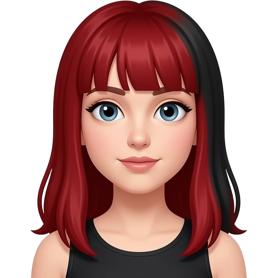 Make the girl have long red and black hair emoji