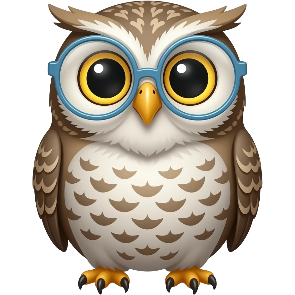 Smart fat owl wearing clear glasses emoji