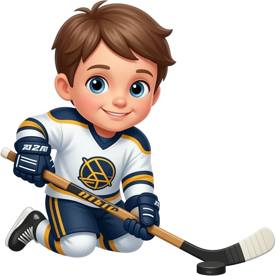 en liten gutt som sitter å spiller hockey på kjelke emoji